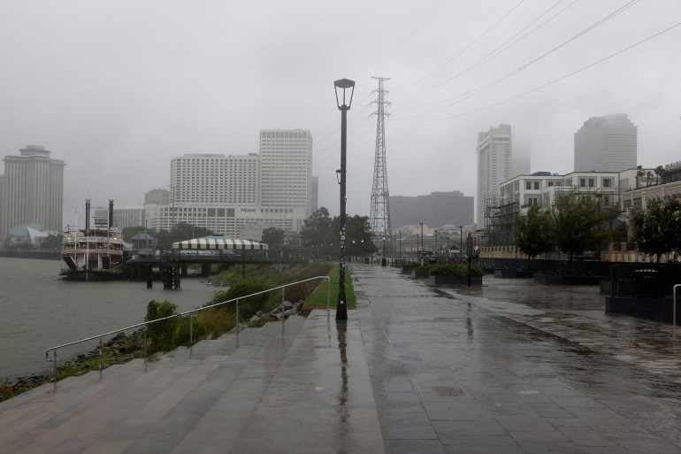 Clouds partially obscure the skyline of New Orleans as the effects of Hurricane Francine begin to be felt in New Orleans, Louisiana, U.S. September 11, 2024. REUTERS/Edmund D. Fountain