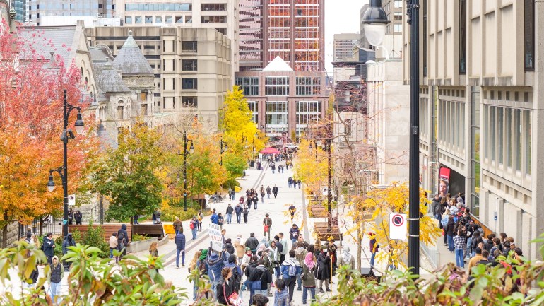 Montreal, Quebec Canada - Oct 27 2024: McGill University Open Doors event with lots of students on sunny fall autumn day